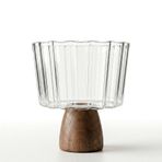 Deconox Doğal Akasya Ahşap Ayaklı Borosilikat Cam Sunumluk - Çerezlik, Dondurmalık ve Tatlı Kasesi (10x9x6 cm veya 15x13x9 cm Seçenekli, 1 Adet) (BÜYÜK)