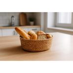 Deconox El Yapımı Hasır Ekmek Sepeti, Yıkanabilir Bez Astarlı Çok Amaçlı Oval Sunum ve Dekoratif Saklama Sepeti, Ekmeklik (22x16x8 cm)