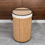 Deconox El Yapımı Hasır Katlanır Çamaşır Sepeti Yuvarlak 55 Litre (35cm*35cm*61cm), Doğal Malzemeden Üretilmiş Çamaşırlık (NATURAL)