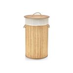 Deconox El Yapımı Hasır Katlanır Çamaşır Sepeti Yuvarlak 55 Litre (35cm*35cm*61cm), Doğal Malzemeden Üretilmiş Çamaşırlık (NATUREL)