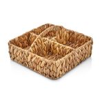 Deconox El Yapımı Hasır Saplı Kare 4 Bölmeleli Düzenleyici Organizer, Banyo, Mutfak ve Yemek Masası İçin, 28cm*28cm*8cm