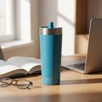 Deconox Gri Paslanmaz Çelik Pipetli Termos Kupa - 660 ml Büyük Boy (Venti) - Sıcak ve Soğuk Tutan Mug - Araç ve Ofis Tipi Bardak (MAVİ)