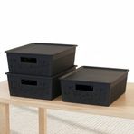 Deconox Seul Çok Amaçlı Kapaklı Saklama Kutusu - Şık ve Dekoratif Dolap İçi Organizer Düzenleyici (4 L / 12 L / 20 L Boy Seçenekli) 3 Renk (SİYAH, 12 LİTRE)