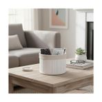 Deconox Yuvarlak Bambu Düzenleyici ve Saklama Sepeti – Beyaz Ahşap Çıtalı Banyo, Makyaj ve Ofis Organizeri, Kumaş Astarlı Çok Amaçlı Dekoratif Kutu (18X13 Cm) - 18 x 13 cm