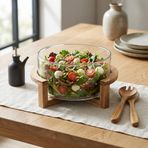 Deconox%100 Doğal Akasya Ayaklı Sunum ve Salata Kasesi - Ahşap Ayaklı Meyvelik ve Çerezlik (15x7 cm veya 20x10 cm Seçenekli, 1 Adet) (20cm*10cm)