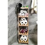 decoraid Ahşap Izgaralı 5 Raflı Banyo Rafı Doğal 30 x 30 x 120 cm