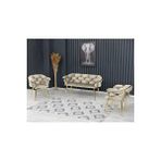 Decoraks Balon Çay Seti Koltuk Takımı Oturma Odası Kafe Antre Hol Ofis 2+1+1 Gold Metal KREM