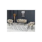 Decoraks Balon Çay Seti Koltuk Takımı Oturma Odası Kafe Antre Hol Ofis 2+1+1 Siyah Metal KREM