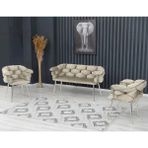 Decoraks Balon Çay Seti Takımı Gri Koltuk Takımı Oturma Odası Kafe Antre Hol Ofis 2+1+1 Krom Metal - Krem