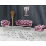 Decoraks Balon Çay Seti Takımı Gri Koltuk Takımı Oturma Odası Kafe Antre Hol Ofis 2+1+1 Krom Metal - Pudra Pembe
