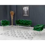 Decoraks Balon Çay Seti Takımı Gri Koltuk Takımı Oturma Odası Kafe Antre Hol Ofis 2+1+1 Krom Metal - Yeşil