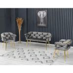 Decoraks Balon Çay Seti Takımı Koltuk Takımı Oturma Odası Kafe Antre Hol Ofis 2+1+1 Gold Metal - Gri