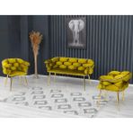 Decoraks Balon Çay Seti Takımı Koltuk Takımı Oturma Odası Kafe Antre Hol Ofis 2+1+1 Gold Metal - Hardal