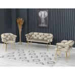 Decoraks Balon Çay Seti Takımı Koltuk Takımı Oturma Odası Kafe Antre Hol Ofis 2+1+1 Gold Metal - Krem