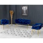 Decoraks Balon Çay Seti Takımı Koltuk Takımı Oturma Odası Kafe Antre Hol Ofis 2+1+1 Gold Metal - Lacivert