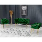 Decoraks Balon Çay Seti Takımı Koltuk Takımı Oturma Odası Kafe Antre Hol Ofis 2+1+1 Gold Metal - Yeşil