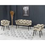 Decoraks Balon Çay Seti Takımı Koltuk Takımı Oturma Odası Kafe Antre Hol Ofis 2+1+1 Siyah Metal - Krem