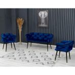 Decoraks Balon Çay Seti Takımı Koltuk Takımı Oturma Odası Kafe Antre Hol Ofis 2+1+1 Siyah Metal - Lacivert