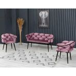 Decoraks Balon Çay Seti Takımı Koltuk Takımı Oturma Odası Kafe Antre Hol Ofis 2+1+1 Siyah Metal - Pudra Pembe