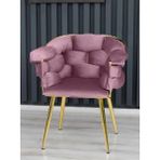 Decoraks Balon Çay Seti Tekli Koltuk Sandalye Berjer Oturma Odası Kafe Antre Hol Ofis Gold Metal - Pudra - Pembe