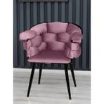 Decoraks Balon Çay Seti Tekli Koltuk Sandalye Berjer Oturma Odası Kafe Antre Hol Ofis Siyah Metal - Pudra - Pembe