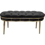 Decoraks Ikili Puf Gold Metal Iskeletli Benc Antre Hol Çay Seti Puf Makyaj Masası Pufu - Siyah