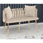 Decoraks Sarmaşık Çay Seti Koltuk Kanepe Oturma Odası Kafe Antre Hol Ofis 2 Kişilik Gold Metal - Krem