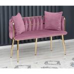 Decoraks Sarmaşık Çay Seti Koltuk Kanepe Oturma Odası Kafe Antre Hol Ofis 2 Kişilik Gold Metal - Pudra Pembe
