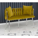 Decoraks Sarmaşık Çay Seti Koltuk Kanepe Oturma Odası Kafe Antre Hol Ofis 2 Kişilik Krom Metal - Hardal