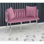 Decoraks Sarmaşık Çay Seti Koltuk Kanepe Oturma Odası Kafe Antre Hol Ofis 2 Kişilik Krom Metal - Pudra Pembe