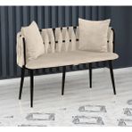 Decoraks Sarmaşık Çay Seti Koltuk Kanepe Oturma Odası Kafe Antre Hol Ofis 2 Kişilik Siyah Metal - Krem