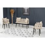 Decoraks Sarmaşık Çay Seti Takımı Koltuk Takımı Oturma Odası Kafe Antre Hol Ofis 2+1+1 Siyah Metal - Krem