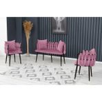 Decoraks Sarmaşık Çay Seti Takımı Koltuk Takımı Oturma Odası Kafe Antre Hol Ofis 2+1+1 Siyah Metal - Pudra Pembe