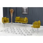 Decoraks Sarmaşık Çay Seti Takımı Siyah Koltuk Takımı Oturma Odası Kafe Antre Hol Ofis 2+1+1 Krom Metal - Hardal