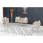 Decoraks Sarmaşık Çay Seti Takımı Siyah Koltuk Takımı Oturma Odası Kafe Antre Hol Ofis 2+1+1 Krom Metal - Krem