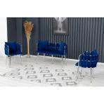 Decoraks Sarmaşık Çay Seti Takımı Siyah Koltuk Takımı Oturma Odası Kafe Antre Hol Ofis 2+1+1 Krom Metal - Lacivert