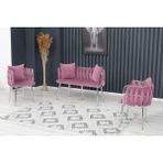 Decoraks Sarmaşık Çay Seti Takımı Siyah Koltuk Takımı Oturma Odası Kafe Antre Hol Ofis 2+1+1 Krom Metal - Pudra Pembe
