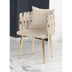 Decoraks Sarmaşık Çay Seti Tekli Koltuk Sandalye Berjer Oturma Odası Kafe Antre Hol Ofis Gold Metal - Krem