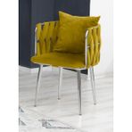 Decoraks Sarmaşık Çay Seti Tekli Koltuk Sandalye Berjer Oturma Odası Kafe Antre Hol Ofis Krom Metal - Hardal