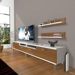 Decoraktiv Eko 220R MDF Krom Ayaklı Beyaz Ceviz Tv Ünitesi