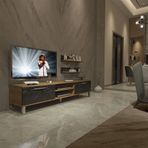 Decoraktiv EKO 4 Mdf Dvd Pera Siyah Mermer Krom Ayaklı Tv Ünitesi