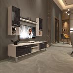 Decoraktiv EKO 5DA Mdf Dvd Beyaz Siyah Mermer Krom Ayaklı Tv Ünitesi