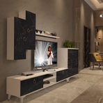 Decoraktiv Eko 6 Mdf Dvd Gold Tv Ünitesi Tv Sehpası - Beyaz Siyah Mermer