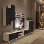 Decoraktiv Eko 6 Mdf DVD Krom Ayaklı Tv Ünitesi Tv Sehpası - Beyaz Siyah Mermer - Beyaz - Siyah Mermer
