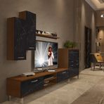 Decoraktiv Eko 6 Mdf Dvd Krom Ayaklı Tv Ünitesi Tv Sehpası - Ceviz Siyah Mermer
