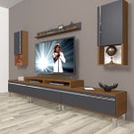 Decoraktiv Ekoflex 270TA Mdf Krom Ayaklı Ceviz Antrasit Tv Sehpa Ünitesi