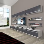 Decoraktiv Ekoflex 360Y Mdf Krom Ayaklı Beyaz Antrasit Tv Sehpa Ünitesi