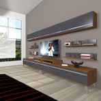 Decoraktiv Ekoflex 360Y Mdf Krom Ayaklı Ceviz Antrasit Tv Sehpa Ünitesi