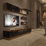 Decoraktiv Trendstyle 5220 Ceviz Siyah Mermer MDF TV Sehpası