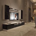Decoraktiv Trendstyle 5220DS Beyaz Siyah Mermer MDF Tv Ünitesi
